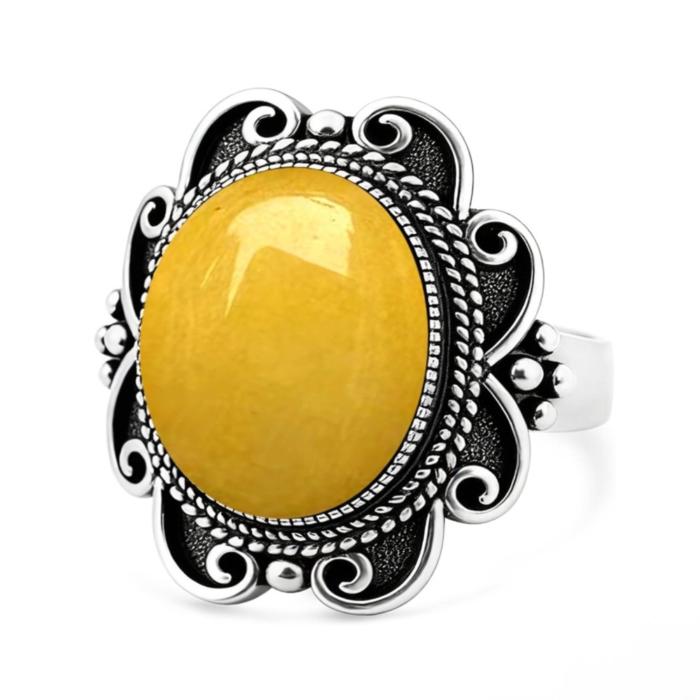 Genuine Citrine Stone 925 Sterling Silver
Vintage Bohemian Statement Chunky Ring
